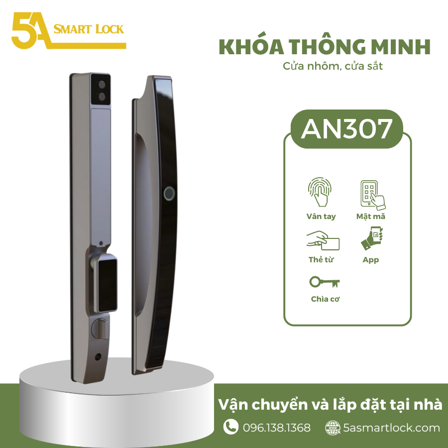 Khóa cửa vân tay tự động 5A Smartlock AN307 cửa Nhôm